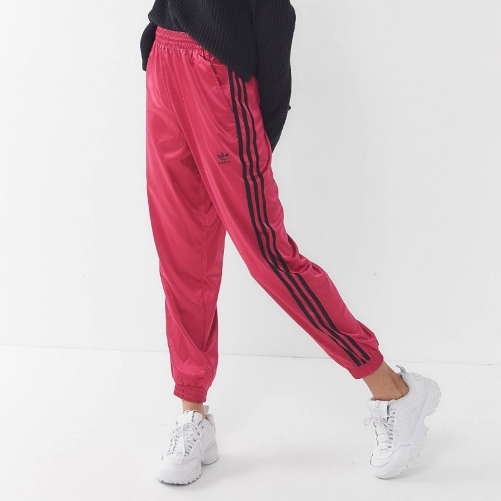 Pink silky adidas jogger pants